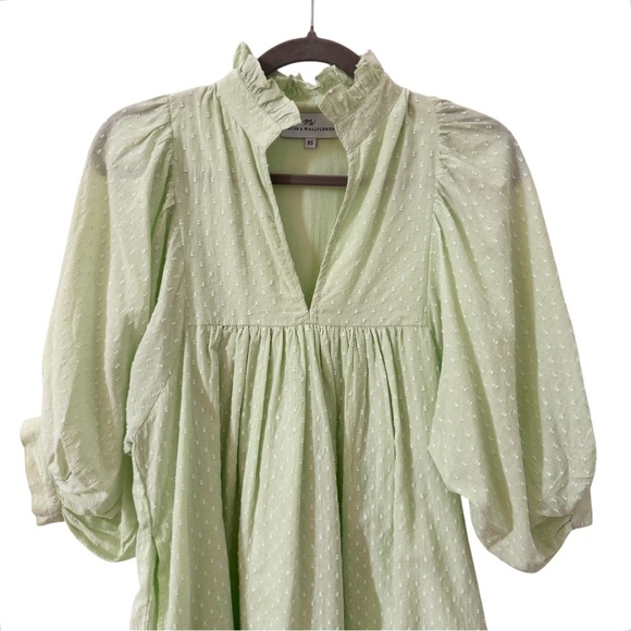 Never A Wallflower High Neck Mini Dress in Mint Swiss Dot Green Size XS - Picture 5 of 12